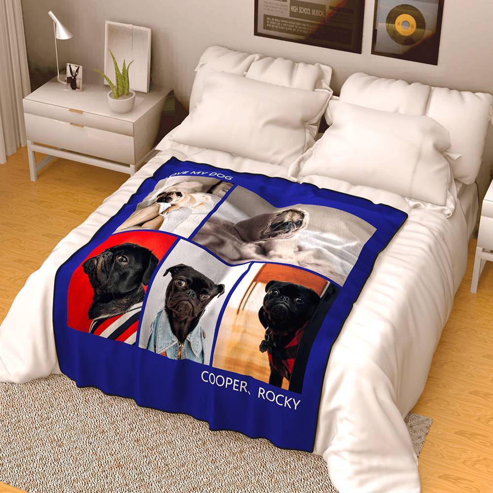 Personalised Photo Blanket Fleece with Text - 5 Photos - MyFaceBoxerUK