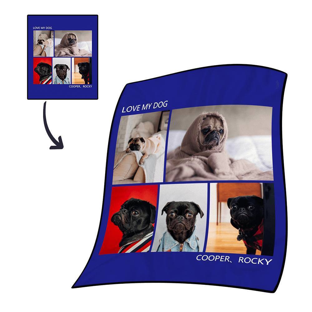Personalised Photo Blanket Fleece with Text - 5 Photos - MyFaceBoxerUK
