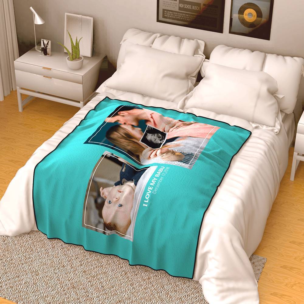 Personalised Famliy Photo Fleece Blanket with Text - 2 Photos - MyFaceBoxerUK