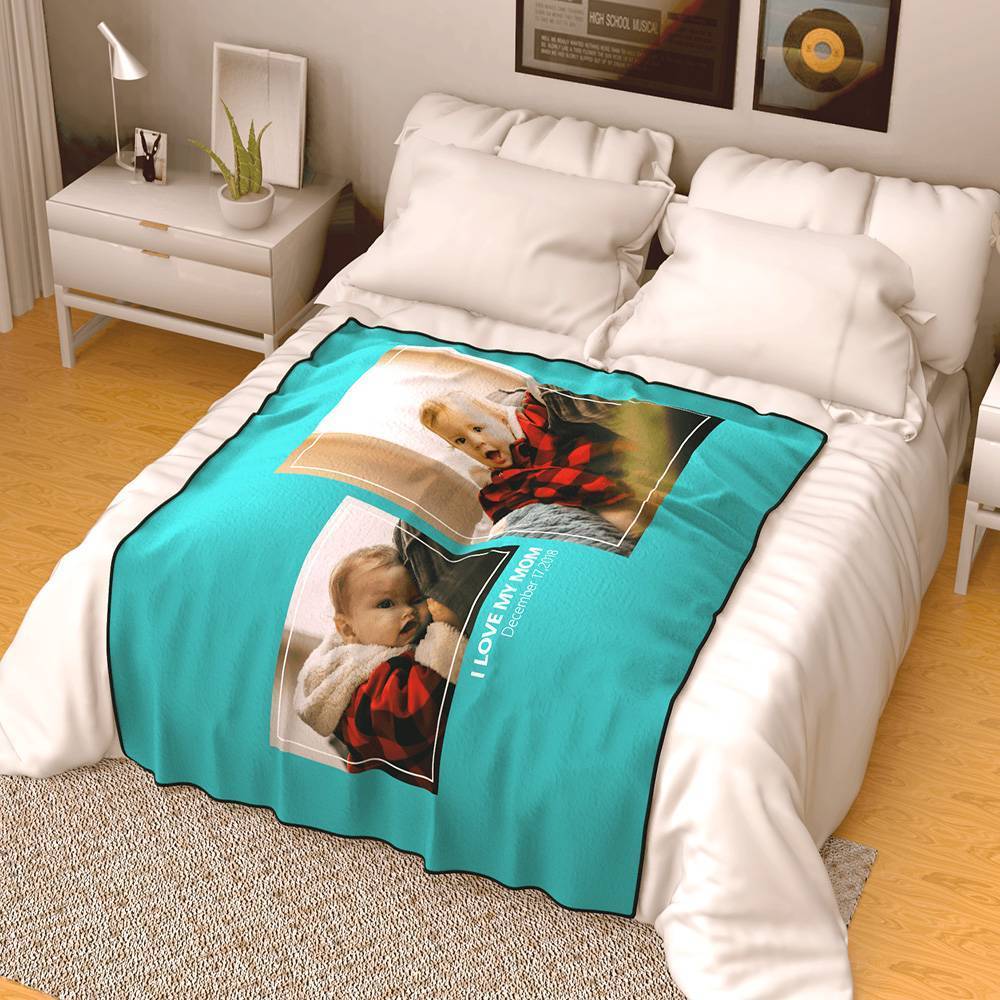 Personalised Famliy Photo Fleece Blanket with Text - 2 Photos - MyFaceBoxerUK
