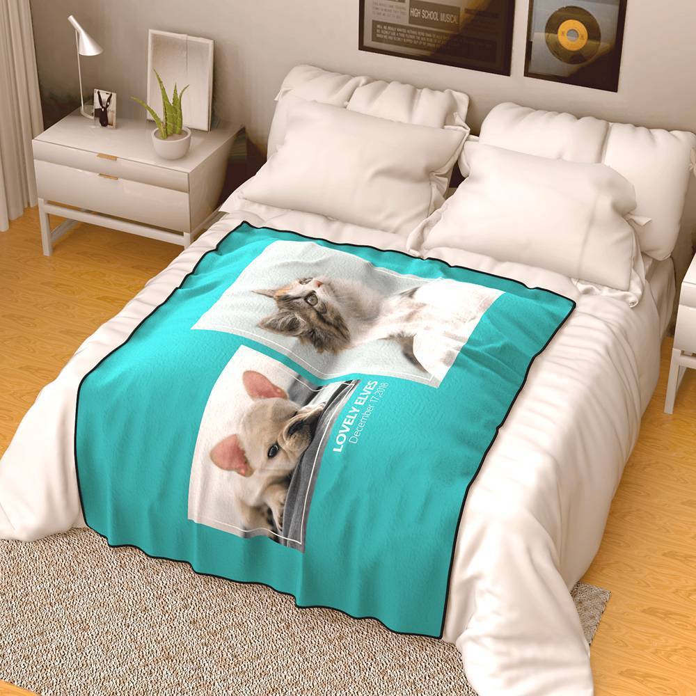 Personalised Famliy Photo Fleece Blanket with Text - 2 Photos - MyFaceBoxerUK