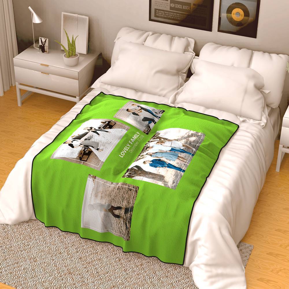 Personalised Famliy Photo Fleece Blanket with Text - 4 Photos - MyFaceBoxerUK