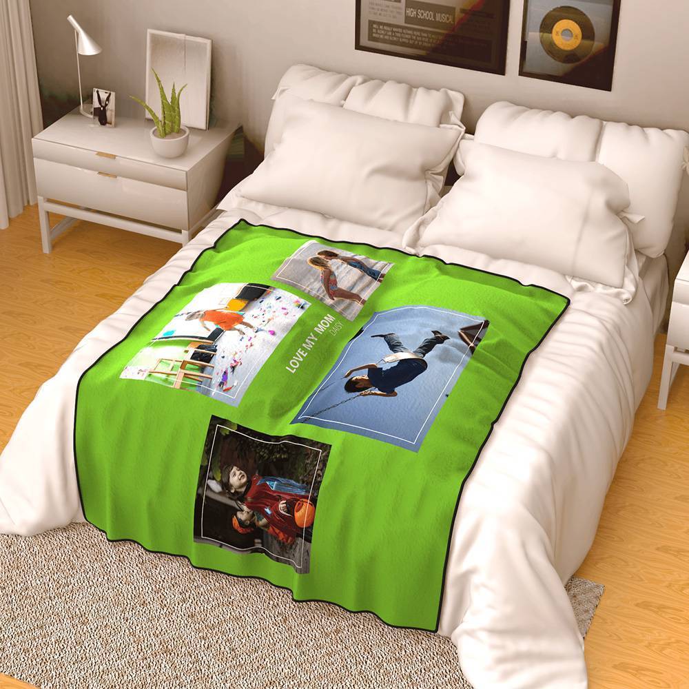 Personalised Famliy Photo Fleece Blanket with Text - 4 Photos - MyFaceBoxerUK
