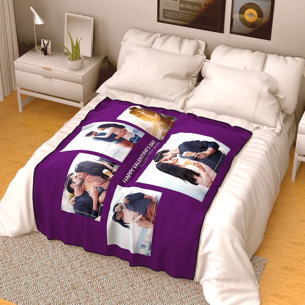Personalised Famliy Photo Fleece Blanket with Text - 5 Photos - MyFaceBoxerUK