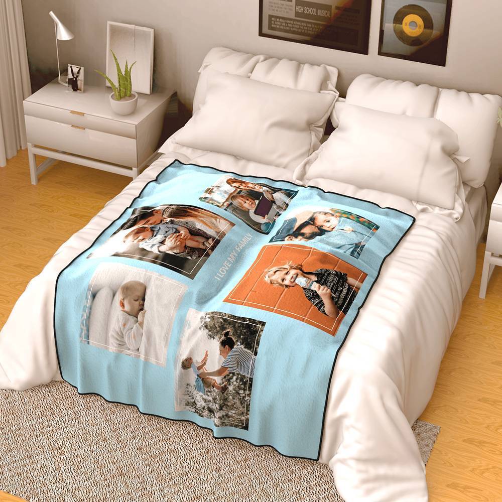 Personalised Famliy Photo Fleece Blanket with Text - 5 Photos - MyFaceBoxerUK