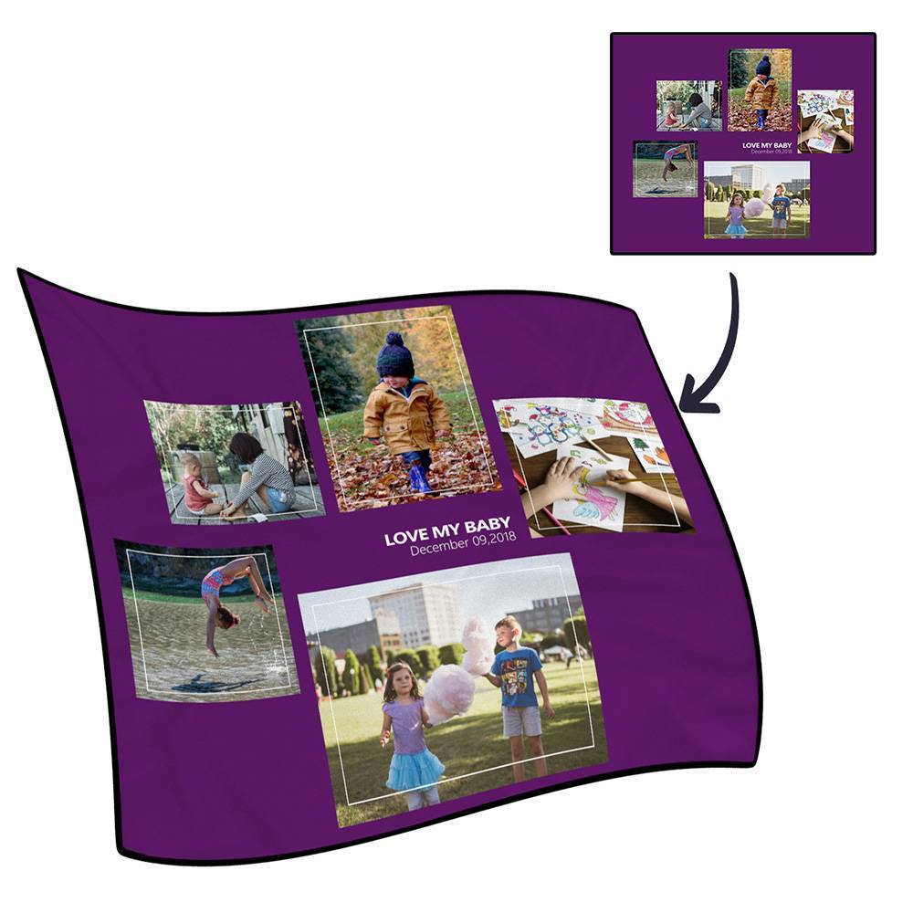 Personalised Famliy Photo Fleece Blanket with Text - 5 Photos - MyFaceBoxerUK