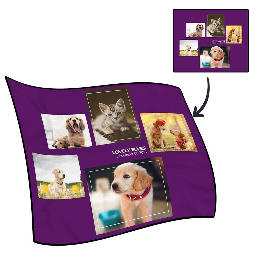 Personalised Famliy Photo Fleece Blanket with Text - 5 Photos - MyFaceBoxerUK