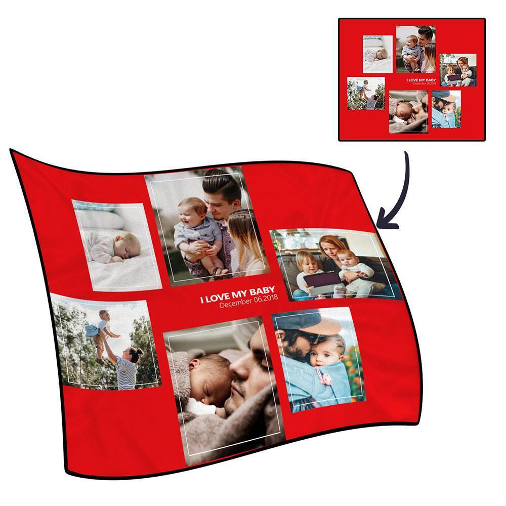Personalised Famliy Photo Fleece Blanket with Text - 6 Photos - MyFaceBoxerUK