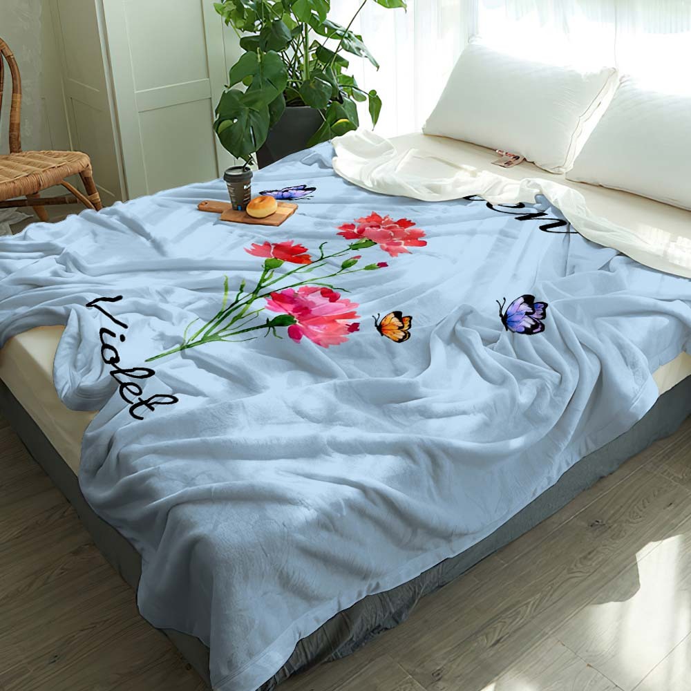 Custom Birth Month Flower Blanket Grandma's Garden Children's Names Meaningful Gifts For Mom - MyFaceBoxerUK