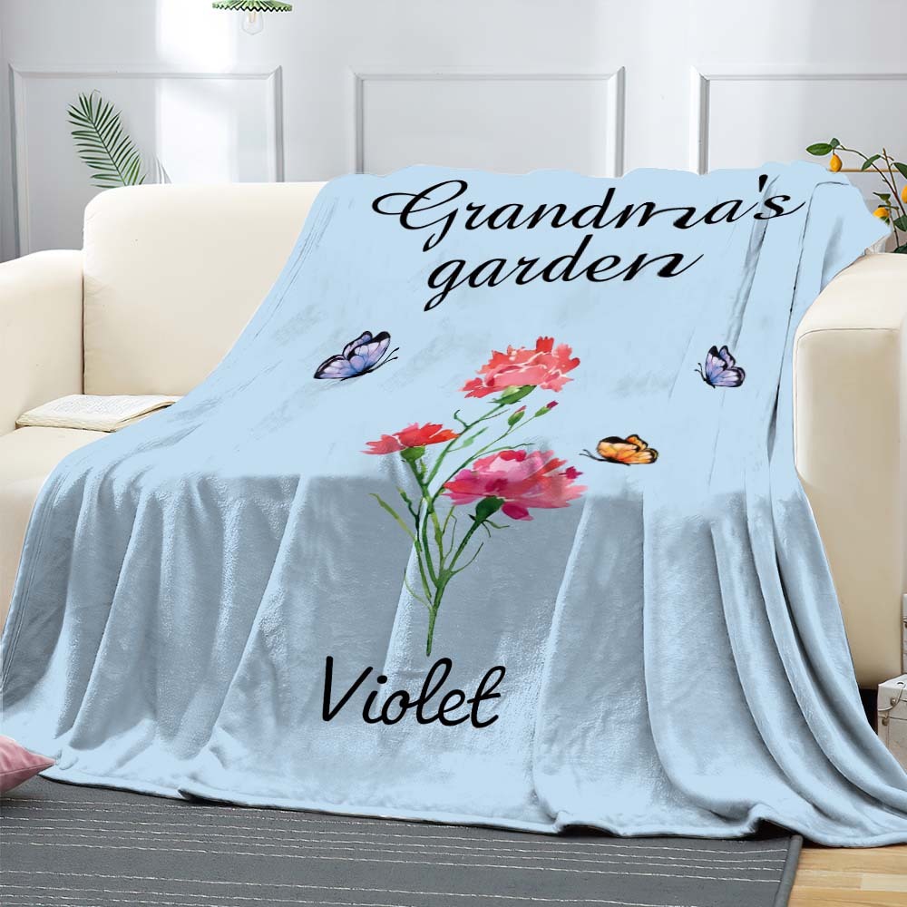 Custom Birth Month Flower Blanket Grandma's Garden Children's Names Meaningful Gifts For Mom - MyFaceBoxerUK
