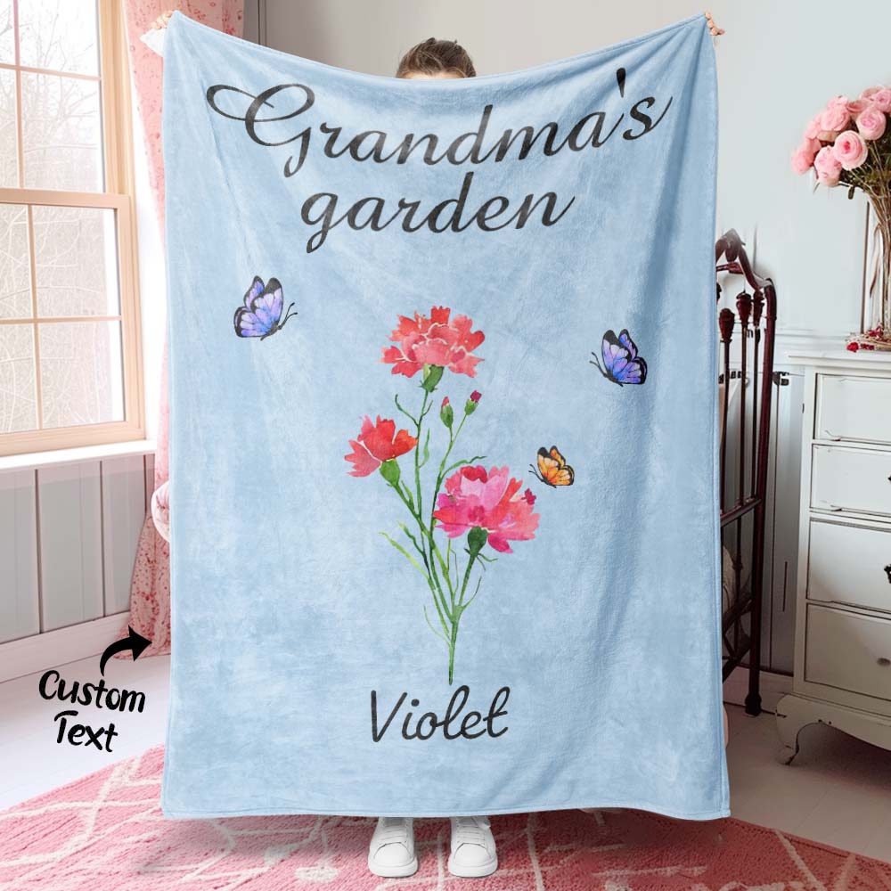 Custom Birth Month Flower Blanket Grandma's Garden Children's Names Meaningful Gifts For Mom