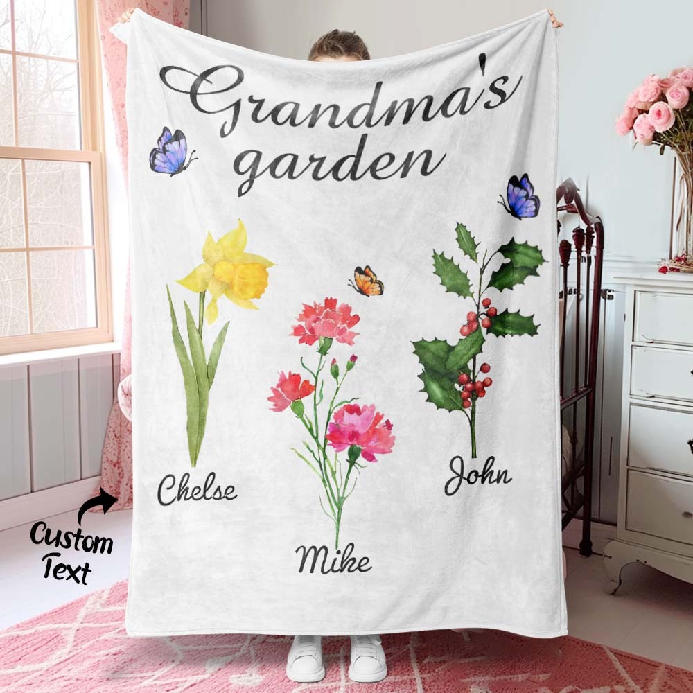 Custom Birth Month Flower Blanket Grandma's Garden Children's Names Meaningful Gifts For Mom - MyFaceBoxerUK