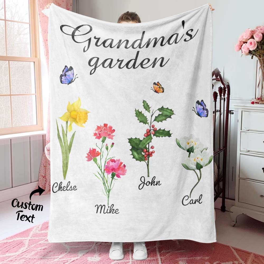 Custom Birth Month Flower Blanket Grandma's Garden Children's Names Meaningful Gifts For Mom - MyFaceBoxerUK