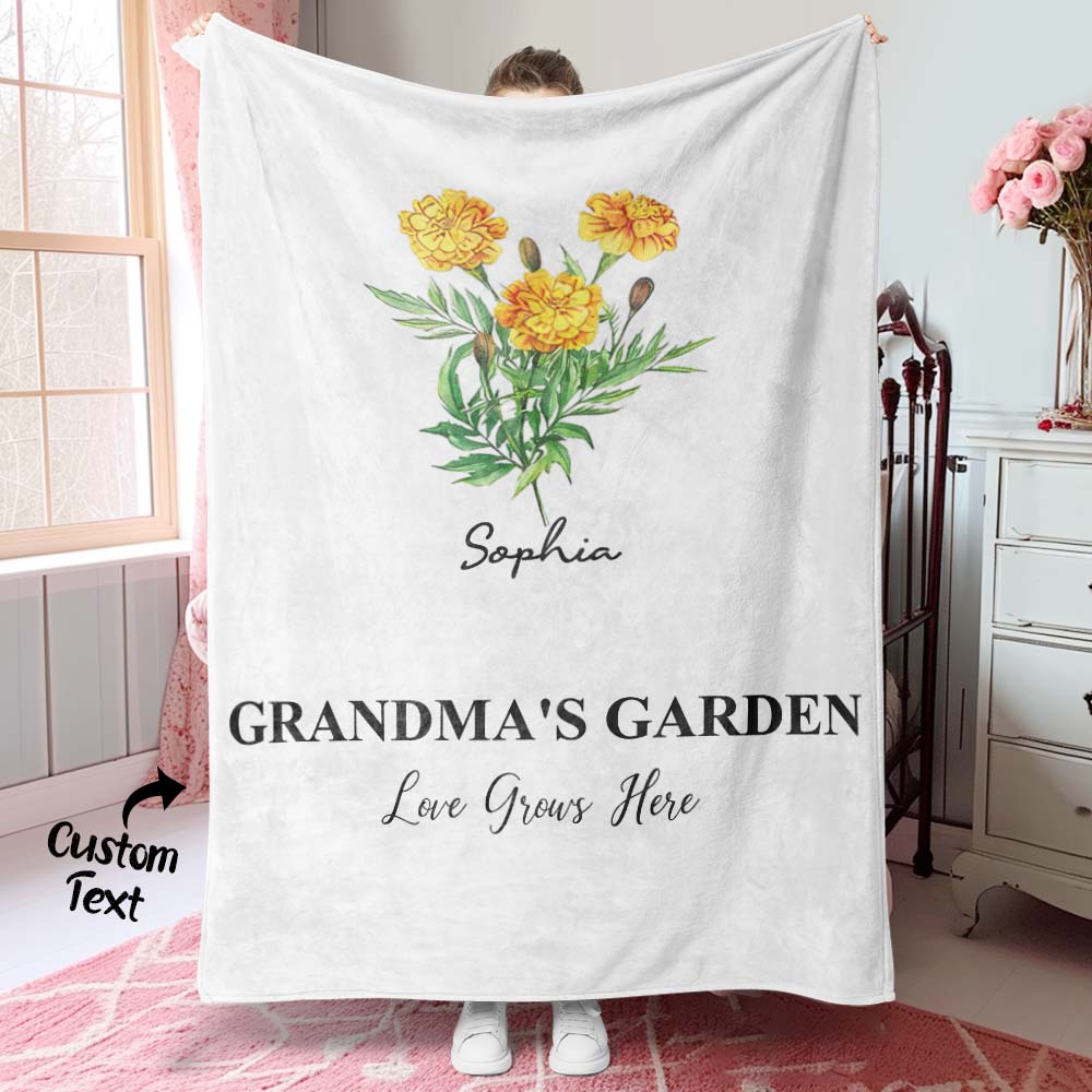 Custom Birth Month Flower Blanket With 1-8 Names Thoughtful Gift For Mother Grandma