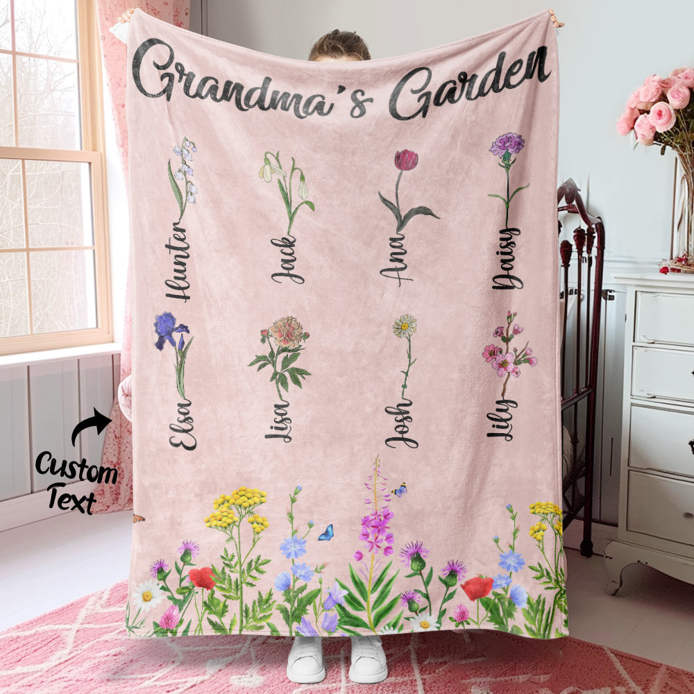 Personalized Birth Month Flower Blanket With Names Beautiful Gift For Grandma Mother