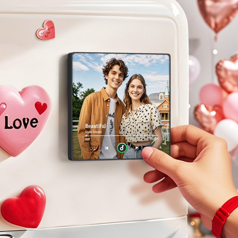 Custom Music Fridge Magnet Colorful Frame Album Fridge Magnet Can Play Songs Gift for Couple	 - MyFaceBoxerUK