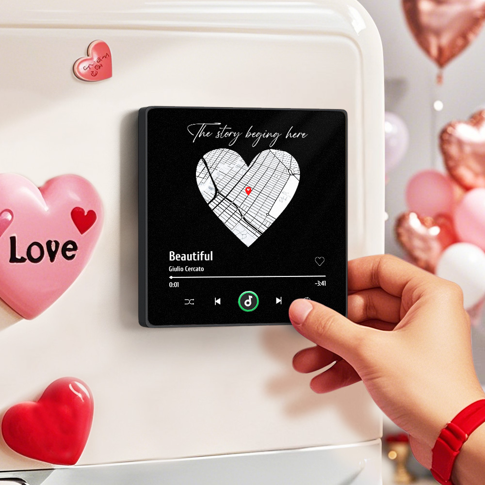 Custom Music Fridge Magnet with Colorful Frame Personalized Heart Map Fridge Magnet with Photo Anniversart Gift for Couple	 - MyFaceBoxerUK