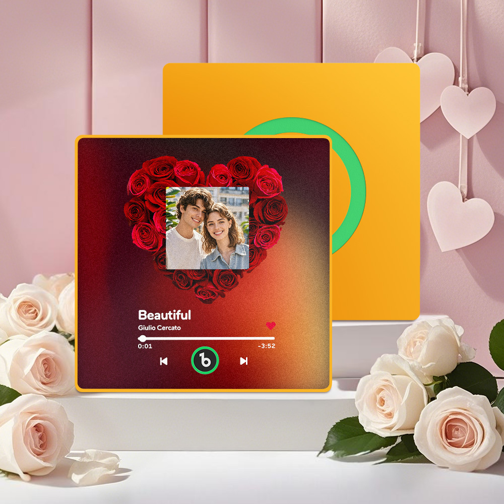 Custom Rose Music Fridge Magnet Personalized Music Fridge Magnet with Colorful Frame Anniversary Gift	 - MyFaceBoxerUK