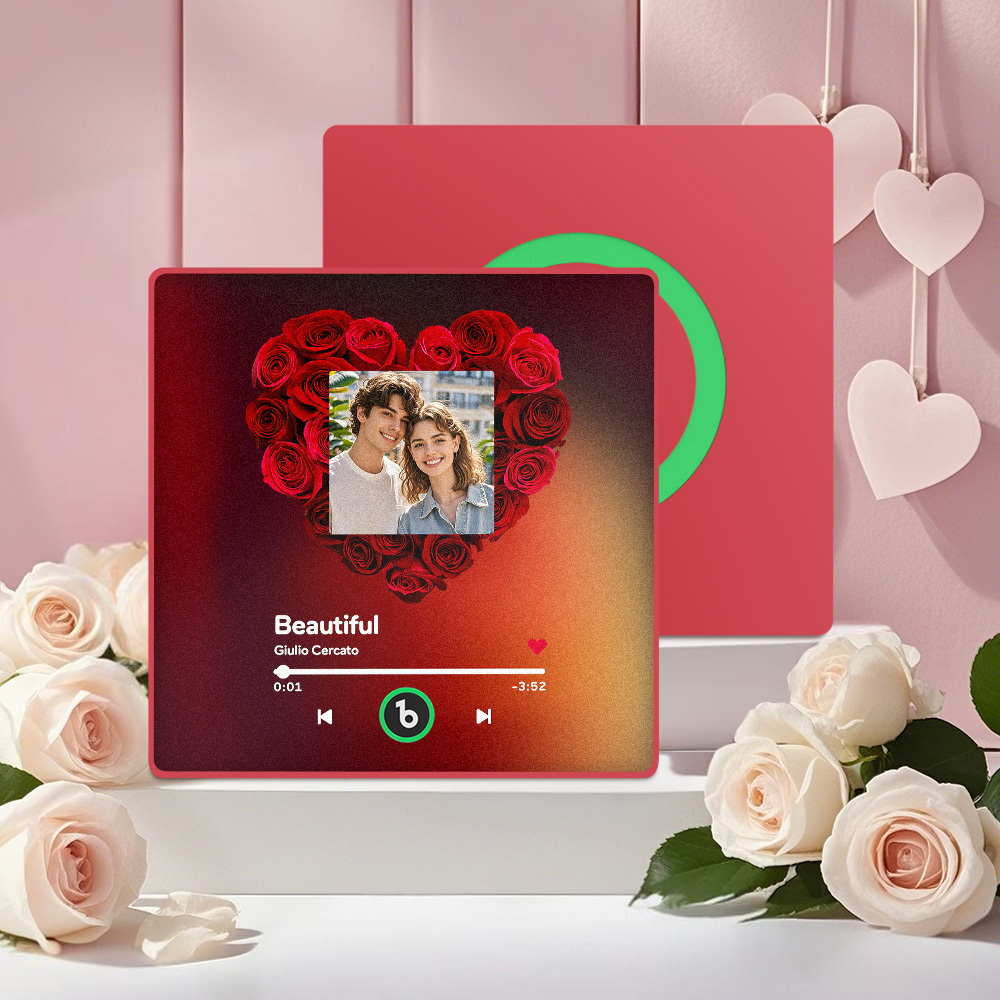 Custom Rose Music Fridge Magnet Personalized Music Fridge Magnet with Colorful Frame Anniversary Gift	 - MyFaceBoxerUK