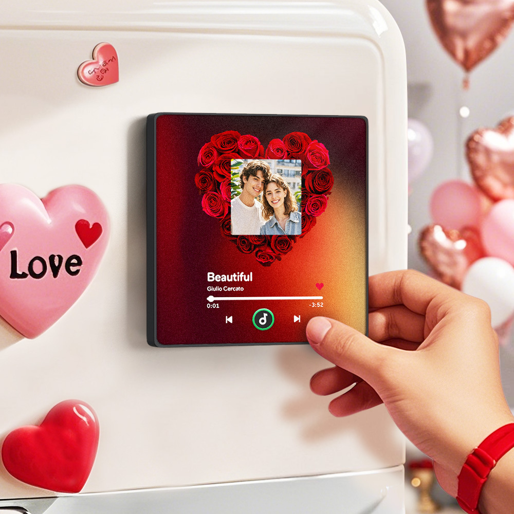 Custom Rose Music Fridge Magnet Personalized Music Fridge Magnet with Colorful Frame Anniversary Gift	 - MyFaceBoxerUK