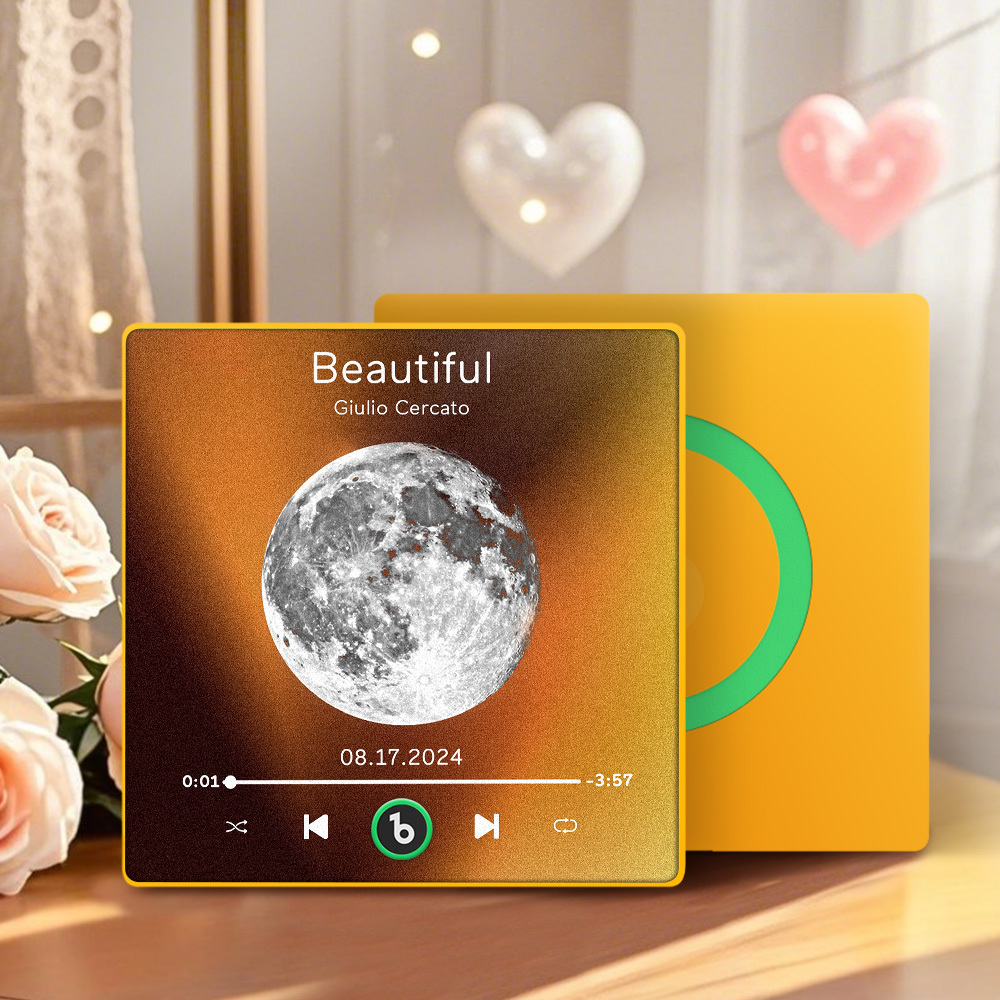 Custom Music Fridge Magnet with Moon Phrase Colorful Frame Album Fridge Magnet Music Wall Photo Sticker Music Movement That Can Be Played	 - MyFaceBoxerUK