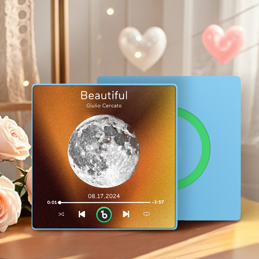 Custom Music Fridge Magnet with Moon Phrase Colorful Frame Album Fridge Magnet Music Wall Photo Sticker Music Movement That Can Be Played	 - MyFaceBoxerUK
