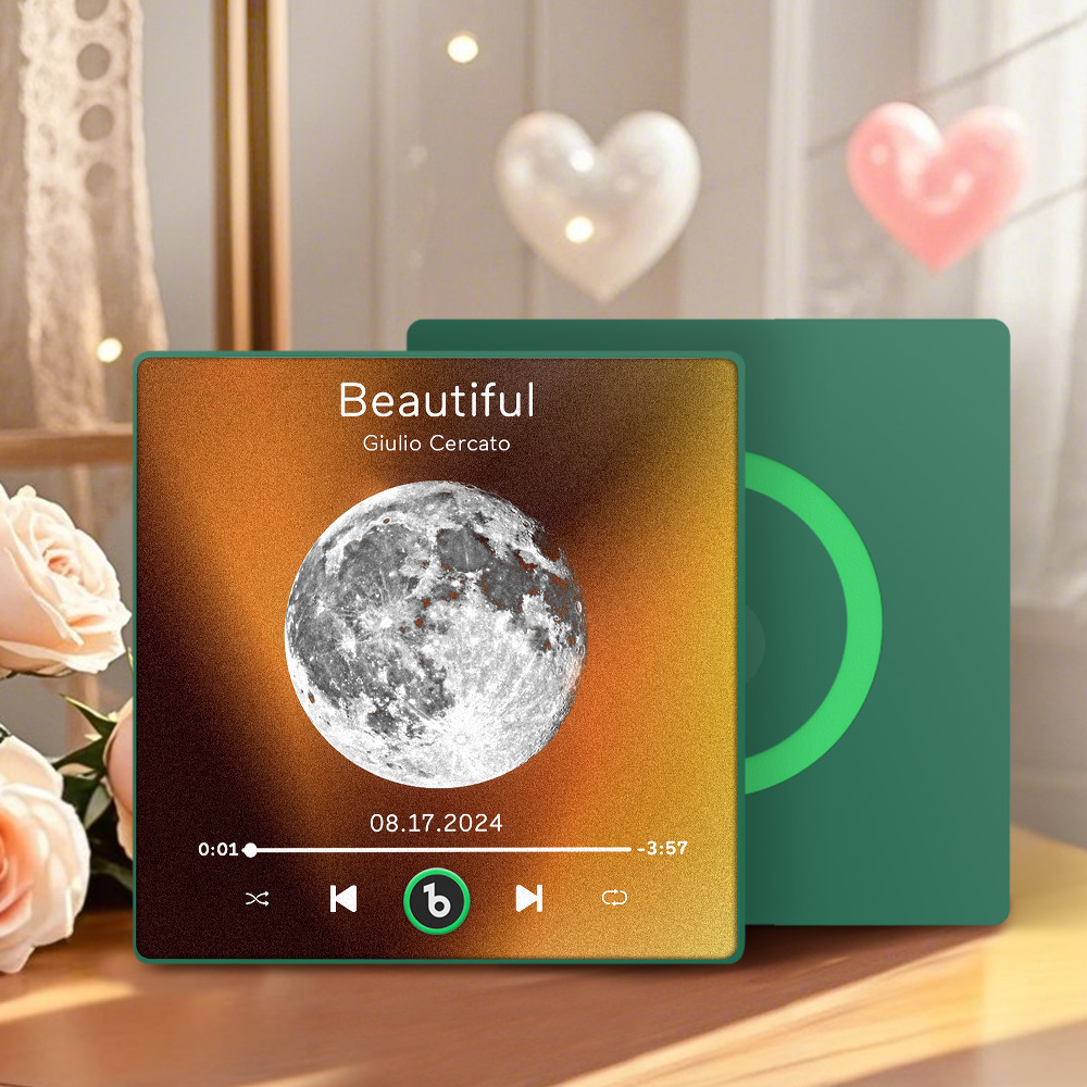 Custom Music Fridge Magnet with Moon Phrase Colorful Frame Album Fridge Magnet Music Wall Photo Sticker Music Movement That Can Be Played	 - MyFaceBoxerUK