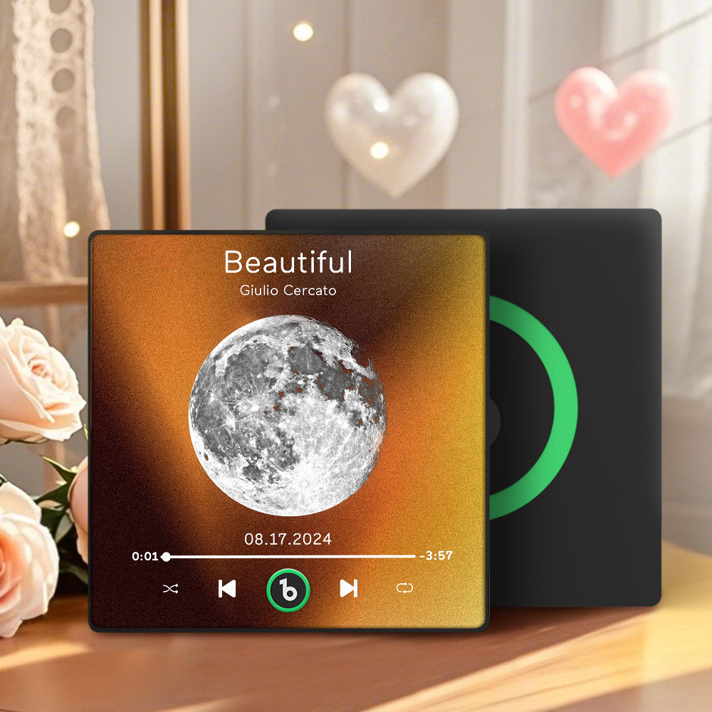 Custom Music Fridge Magnet with Moon Phrase Colorful Frame Album Fridge Magnet Music Wall Photo Sticker Music Movement That Can Be Played	 - MyFaceBoxerUK