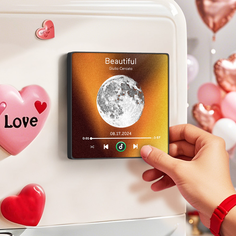 Custom Music Fridge Magnet with Moon Phrase Colorful Frame Album Fridge Magnet Music Wall Photo Sticker Music Movement That Can Be Played	 - MyFaceBoxerUK