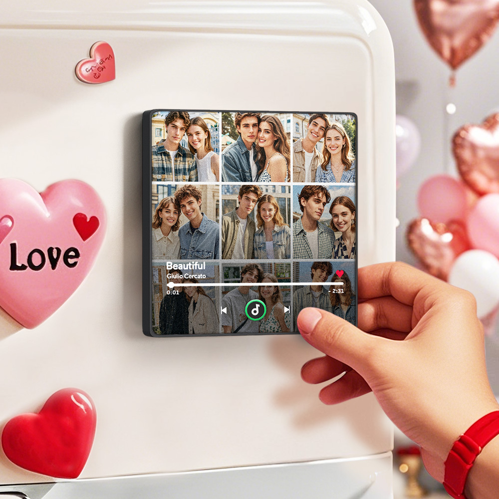 Custom Music Fridge Magnet and Photo with Colorful Frame Music Wall Photo Sticker Music Movement That Can Be Played Gift for Couple	 - MyFaceBoxerUK