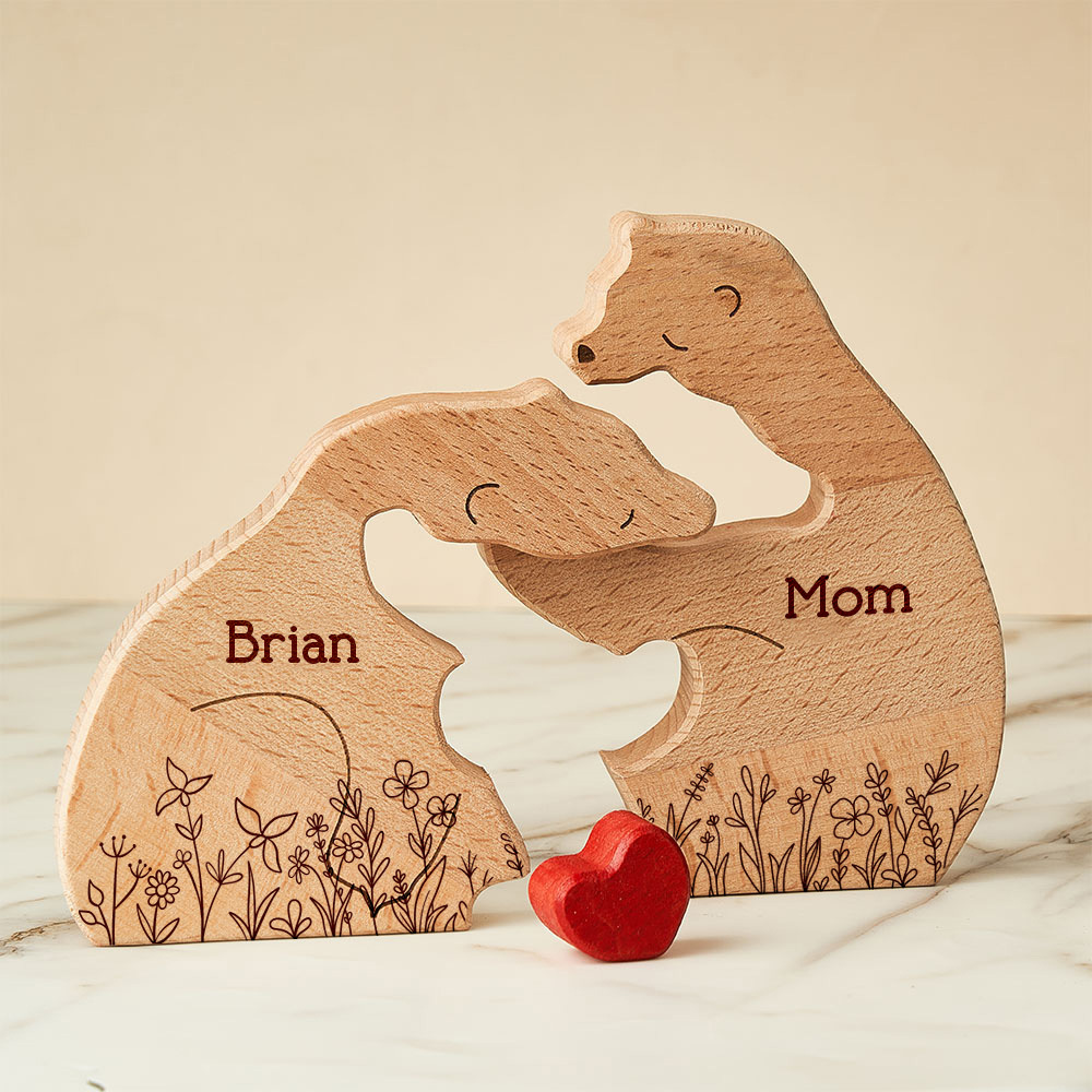 Mother's Day Gifts Hugging Bear Family Floral Version - Personalized Wooden Bear Family Puzzle