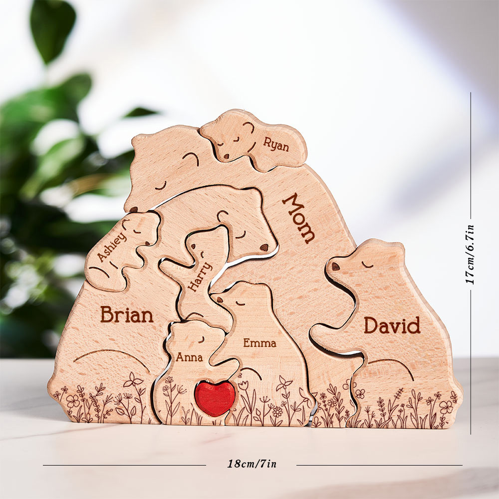 Mother's Day Gifts Hugging Bear Family Floral Version - Personalized Wooden Bear Family Puzzle