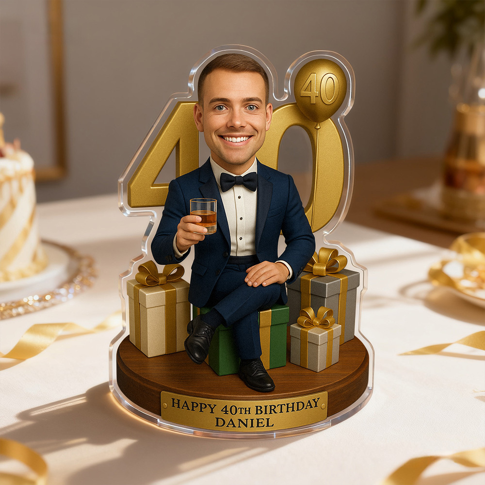 Custom Photo Birthday Man Caricature Portrait Gift Acrylic Plaque 2D Look 3D Pop - MyfaceboxerUK