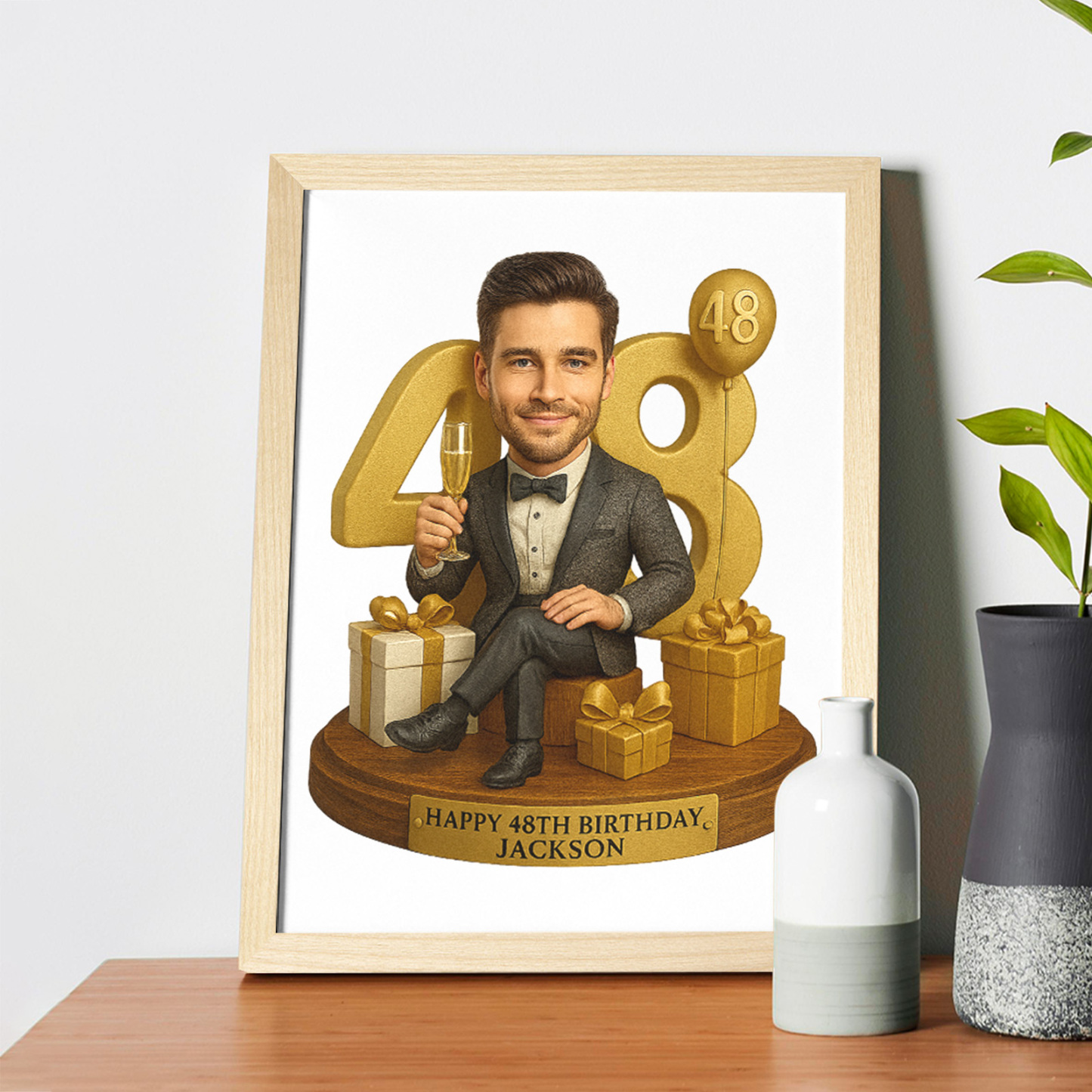 Custom Photo Birthday Man Caricature Portrait Frame