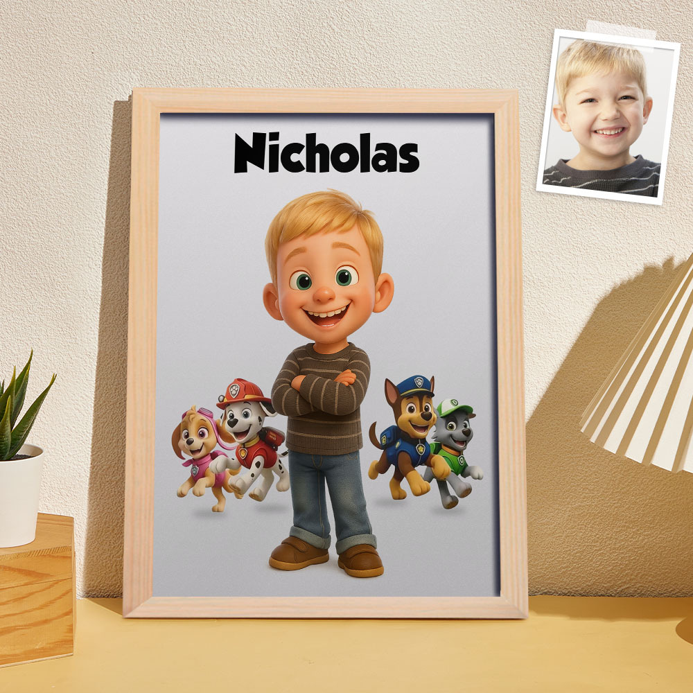 Personalized Dog Paws Cartoon Portrait: Custom Kid's Wall Art - MyfaceboxerUK