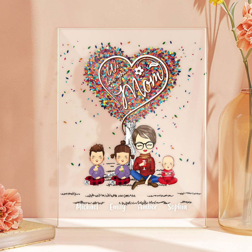 Custom Clip Art Personalized Mother and Kids Cartoon Plaque Lamp Mother's Day Gifts - MyFaceBoxerUK