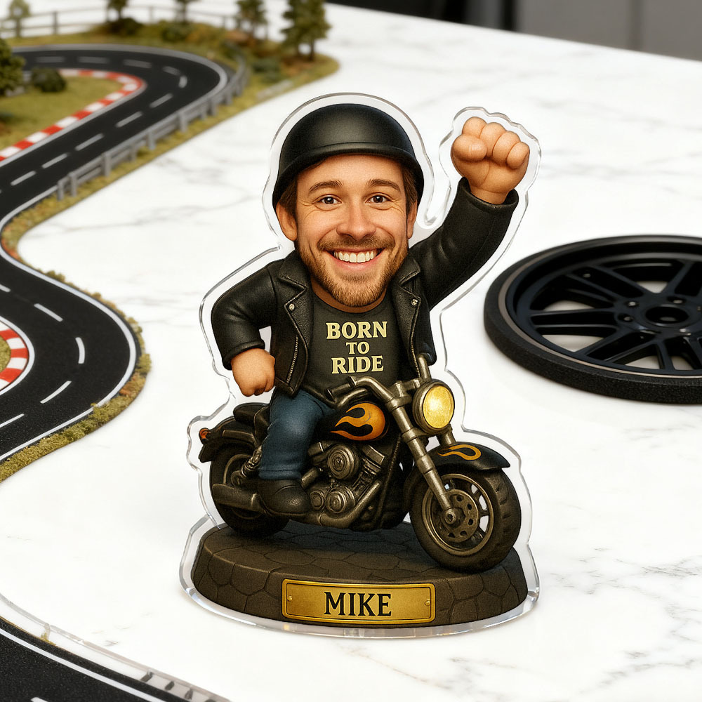 Personalised Motorcycle Rider Cartoon Portrait Plaque 2D Look 3D Pop