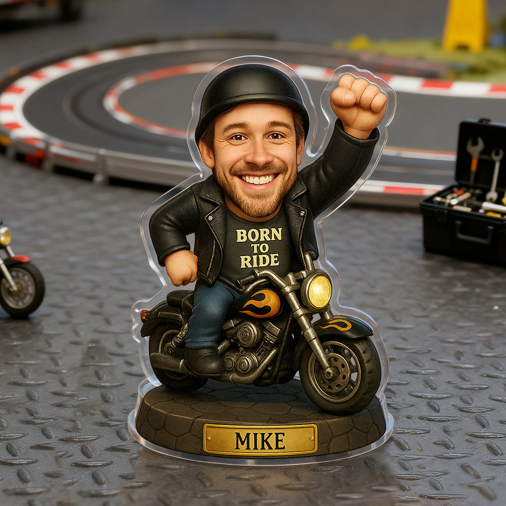 Personalised Motorcycle Rider Cartoon Portrait Plaque 2D Look 3D Pop