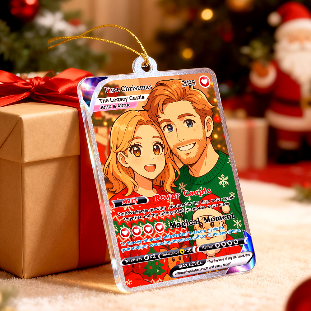 Personalized Couple Anime Photo Ornament, Poke Love Acrylic Card, Romantic Couple Gift for Christmas, Custom Acrylic Couple's Keepsake