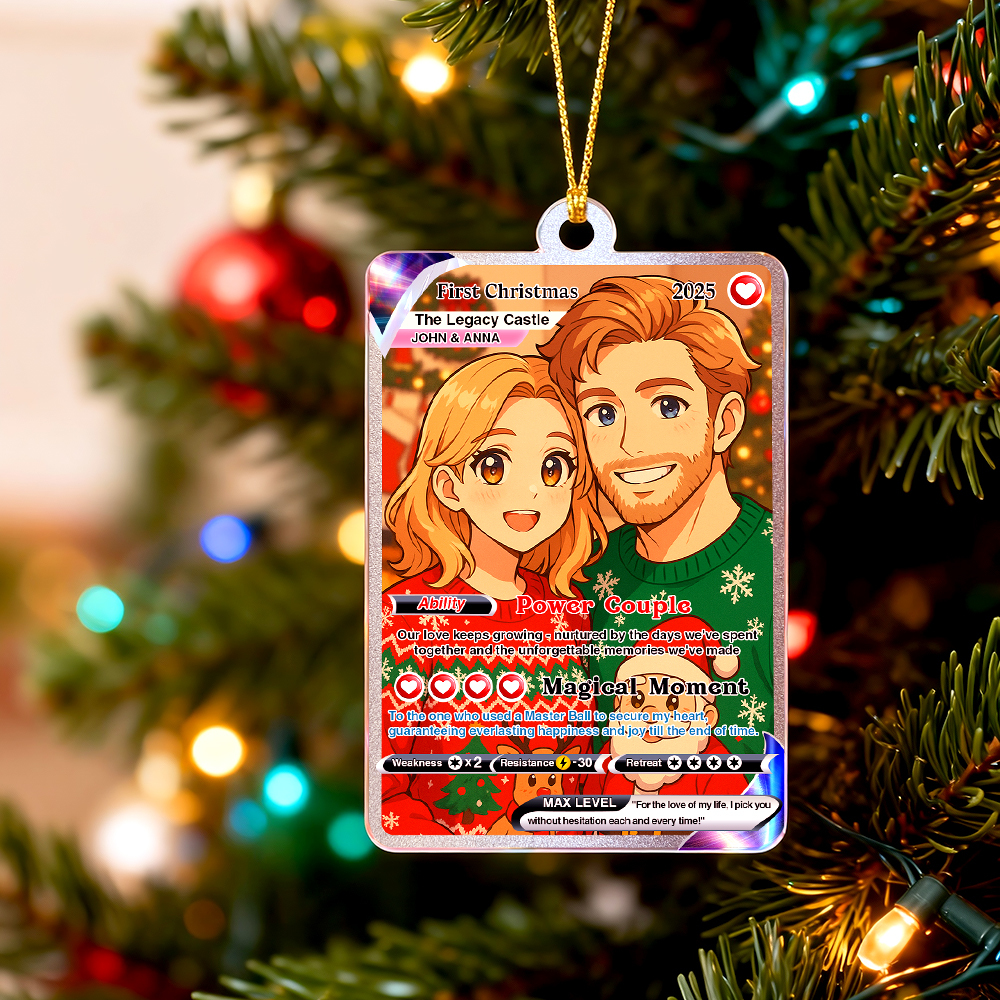Personalized Couple Anime Photo Ornament, Poke Love Acrylic Card, Romantic Couple Gift for Christmas, Custom Acrylic Couple's Keepsake