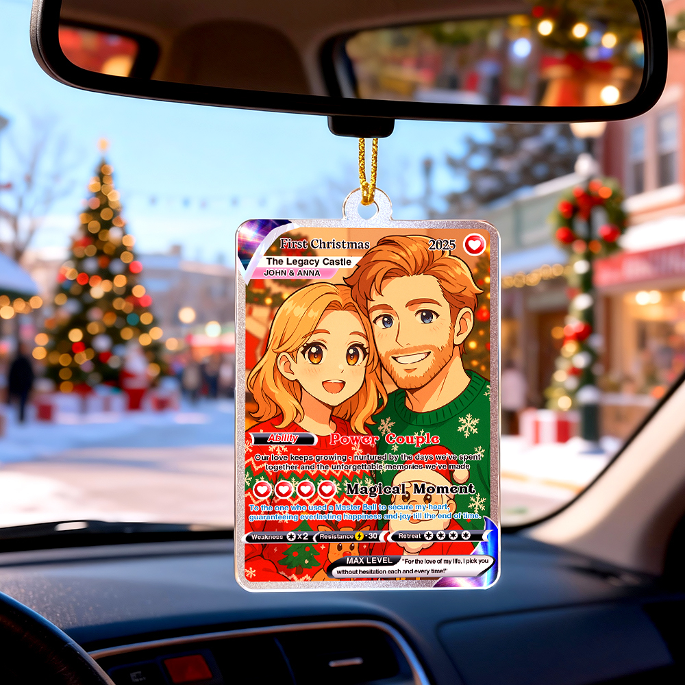 Personalized Couple Anime Photo Ornament, Poke Love Acrylic Card, Romantic Couple Gift for Christmas, Custom Acrylic Couple's Keepsake