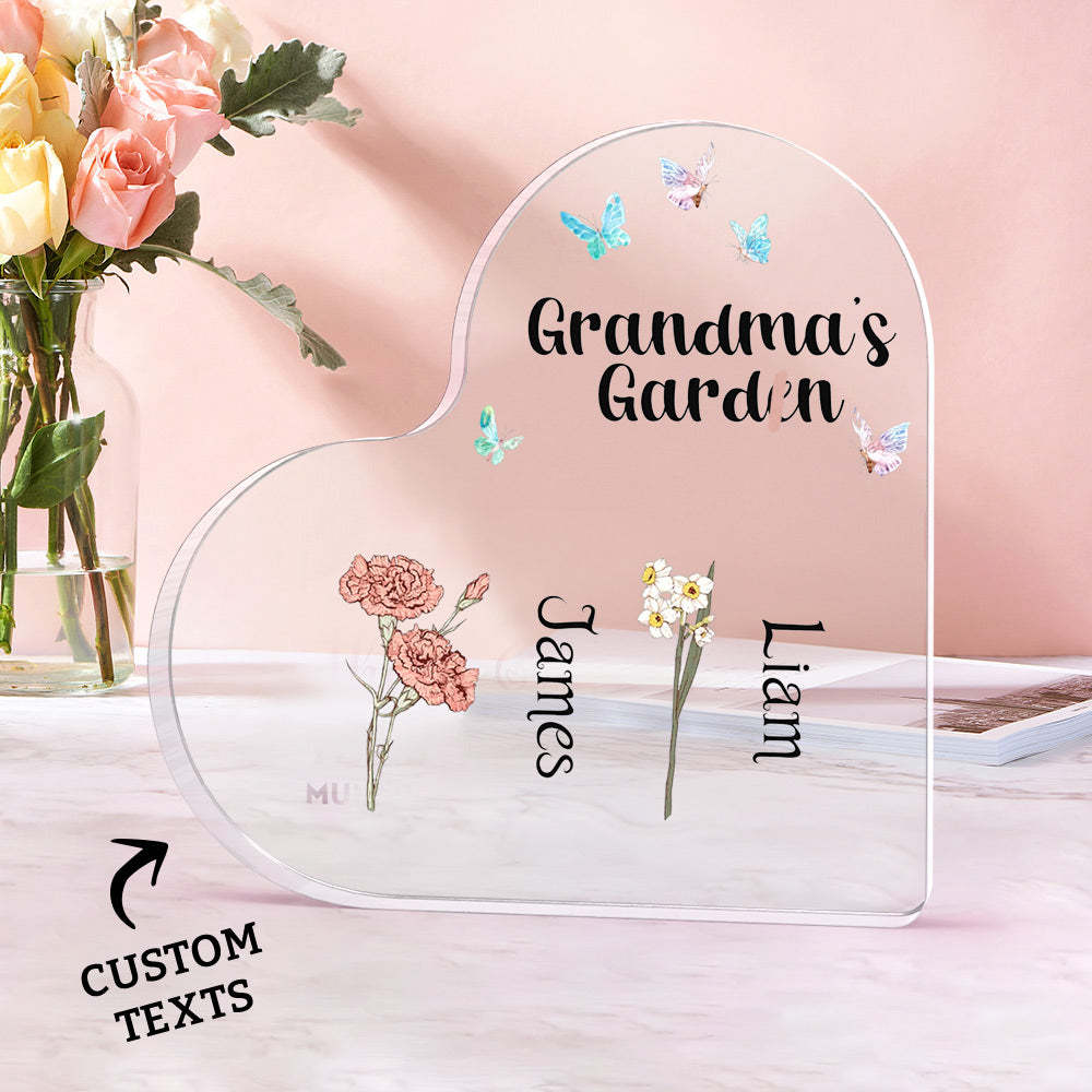 Custom Heart Shaped Acrylic Signs 1-6 Personalized Names Grandma's Garden Mother's Day Gift - MyFaceBoxerUK