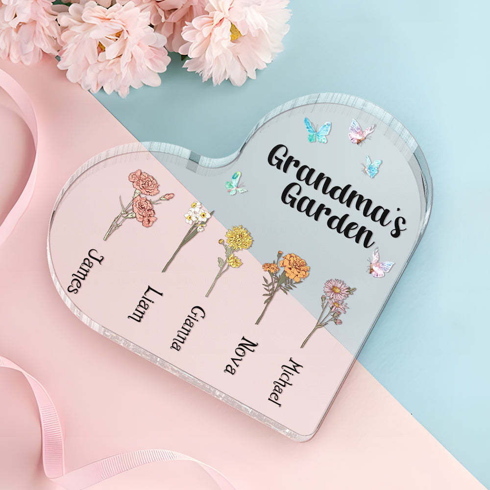 Custom Heart Shaped Acrylic Signs 1-6 Personalized Names Grandma's Garden Mother's Day Gift - MyFaceBoxerUK