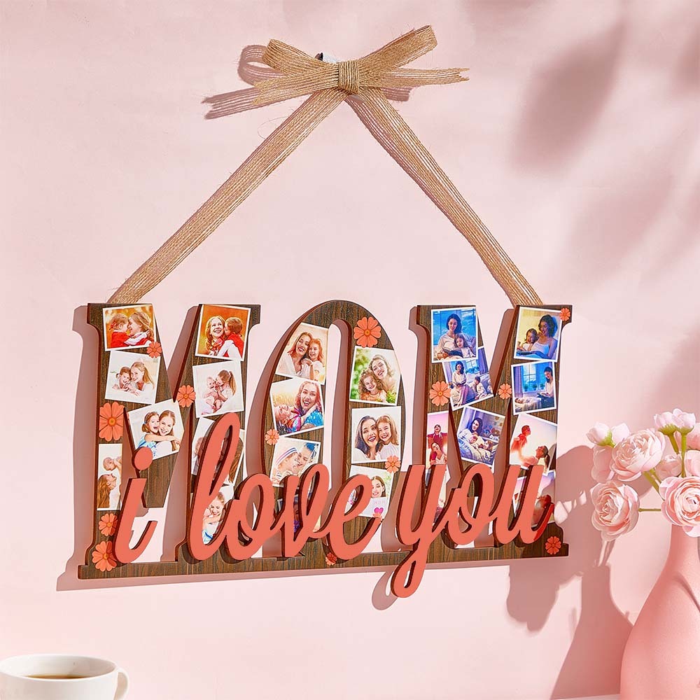 Custom Photos MOM I Love You Wooden Ornamental Hanging Decoration Mother's Day Gifts - MyFaceBoxerUK