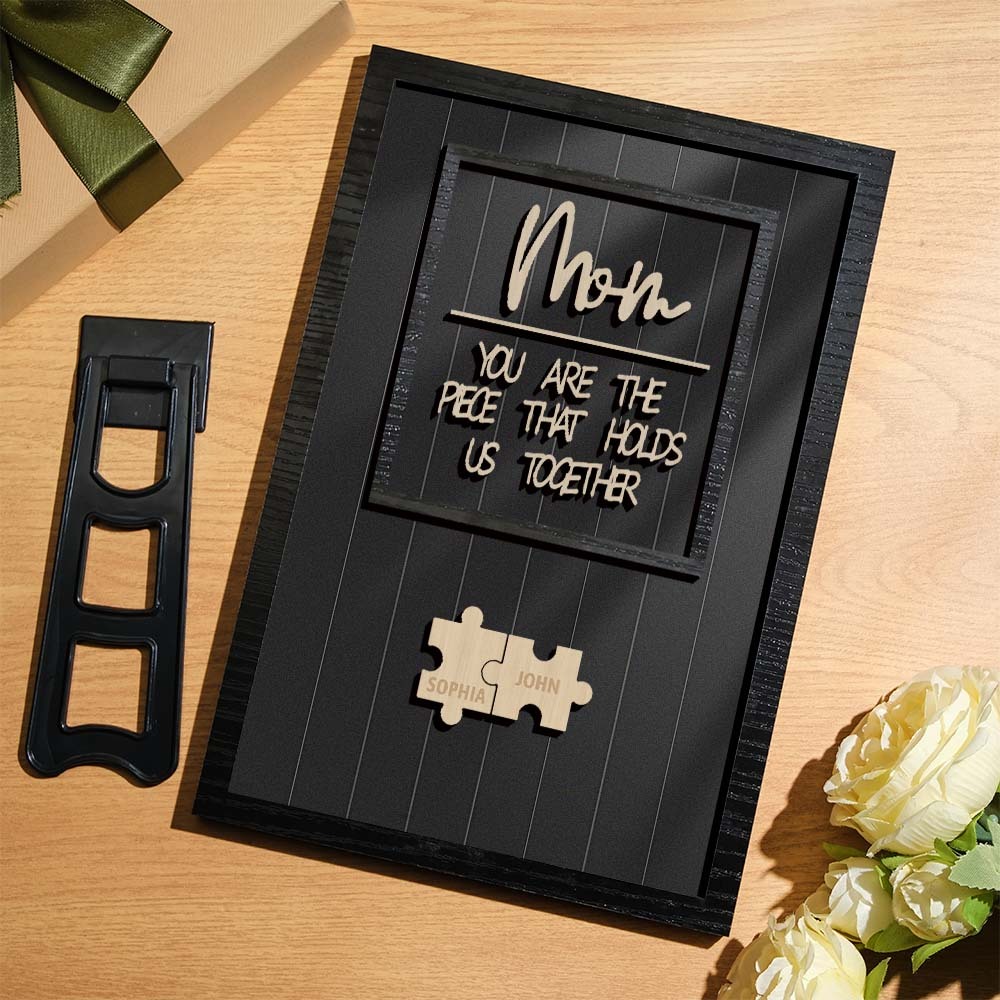 Personalized Name Mom Puzzle Wooden Frame Sign You Are The Piece That Holds Us Together - MyFaceBoxerUK