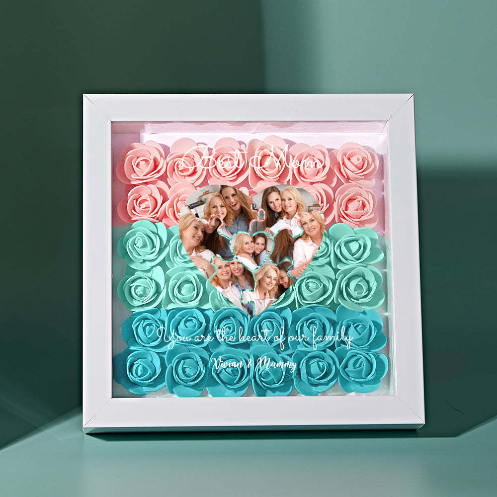 Custom Photo Puzzle Flower Shadow Box Personalized Flower Shadowbox Frame Mother's Day Gift - MyFaceBoxerUK