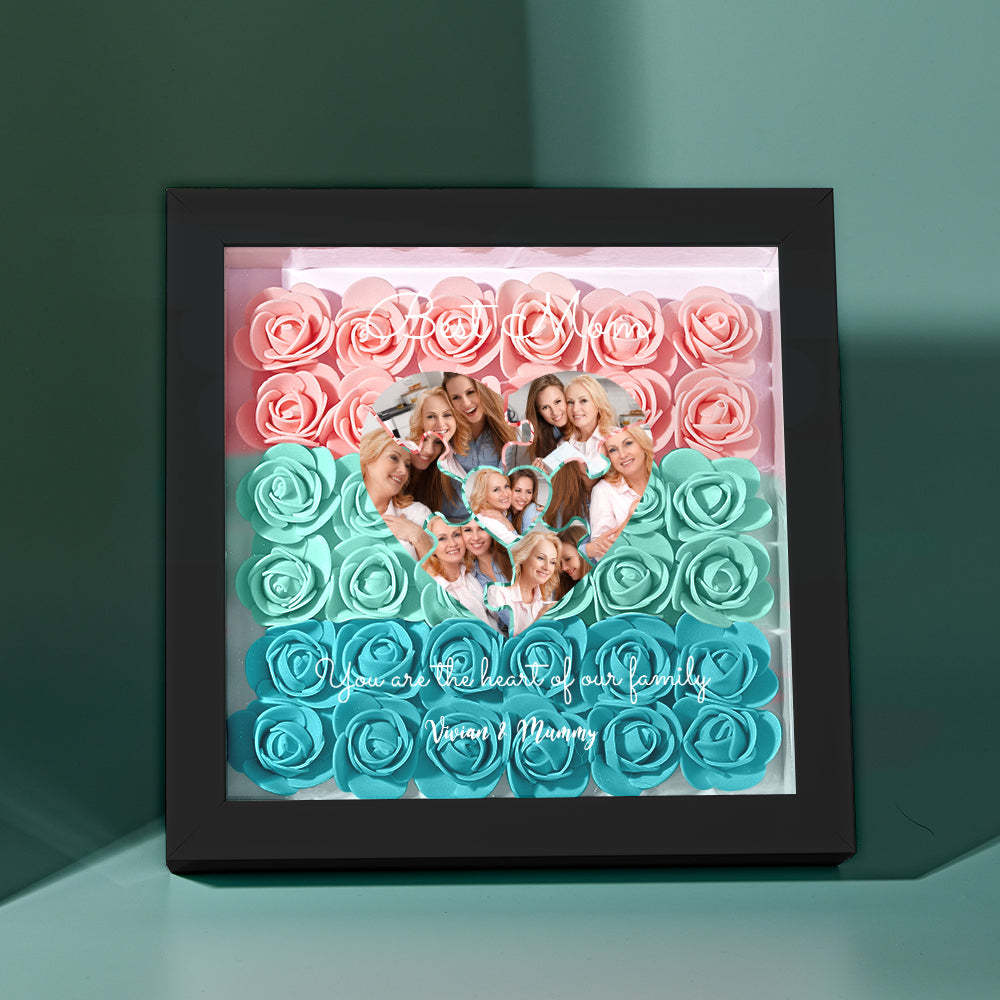 Custom Photo Puzzle Flower Shadow Box Personalized Flower Shadowbox Frame Mother's Day Gift	 - MyFaceBoxerUK