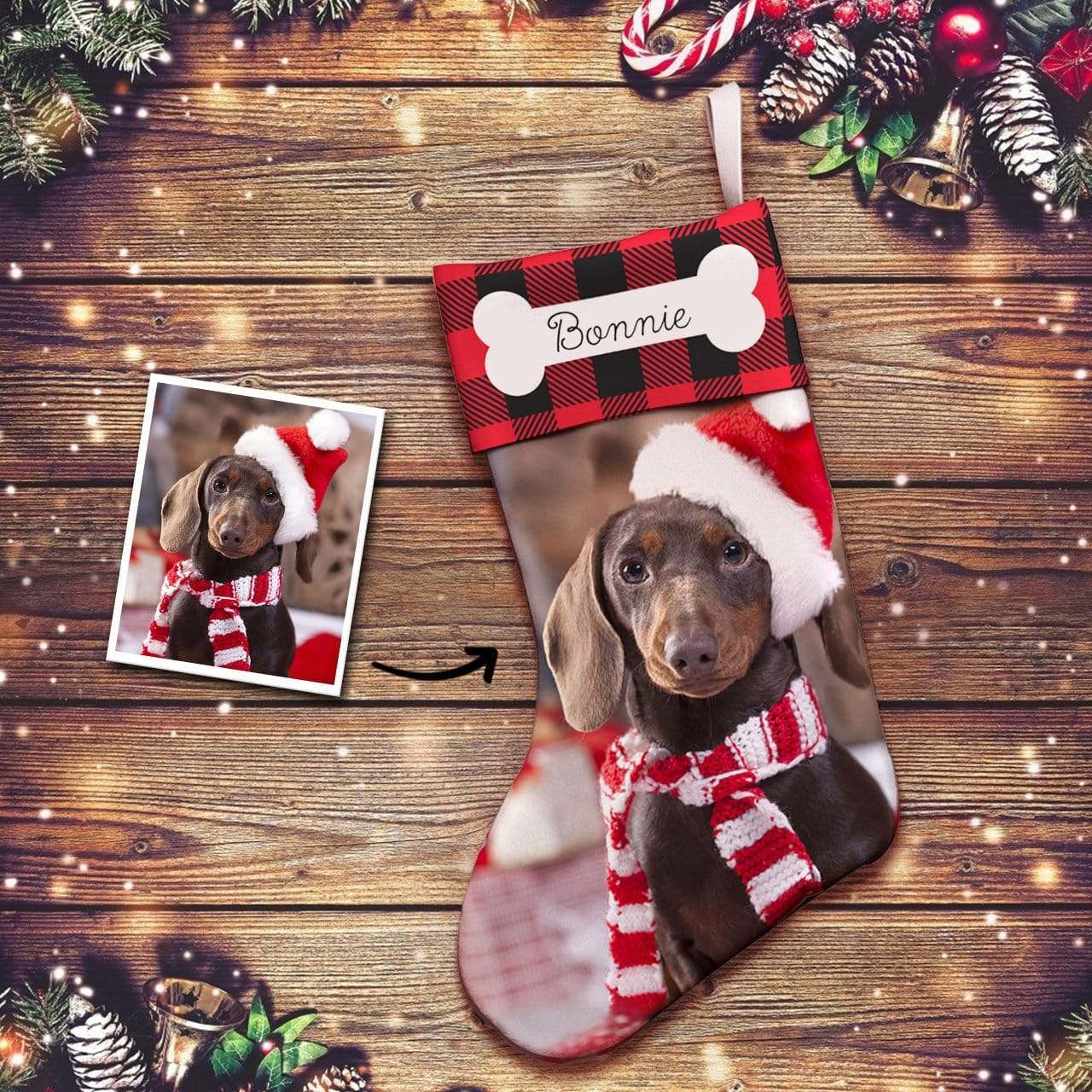 Custom Photo Engraved Christmas Stocking Socks Gifts for Dog	 - MyFaceBoxerUK