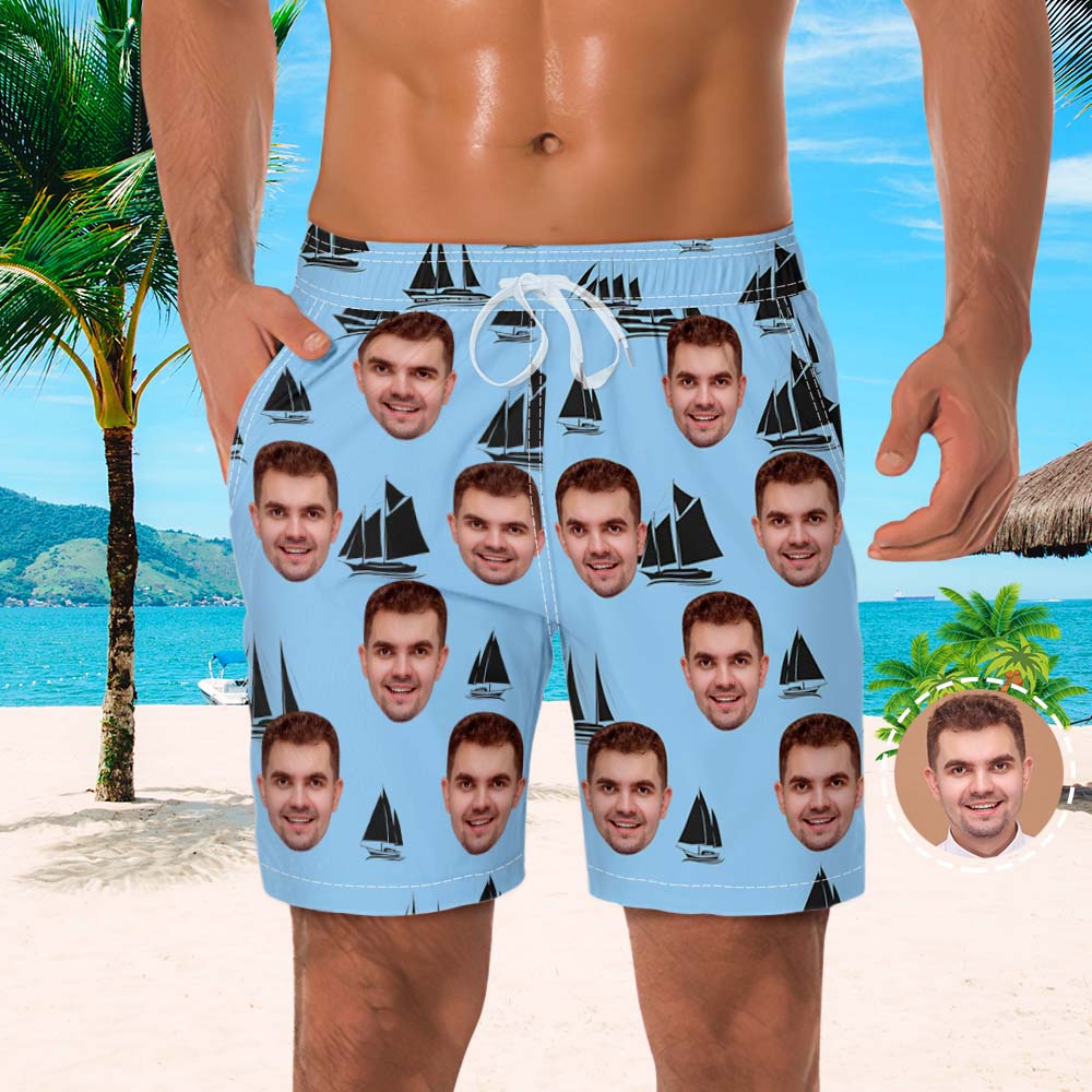 Custom Men's Beach Shorts Men's Face Shorts Yawl Design	 - MyFaceBoxerUK