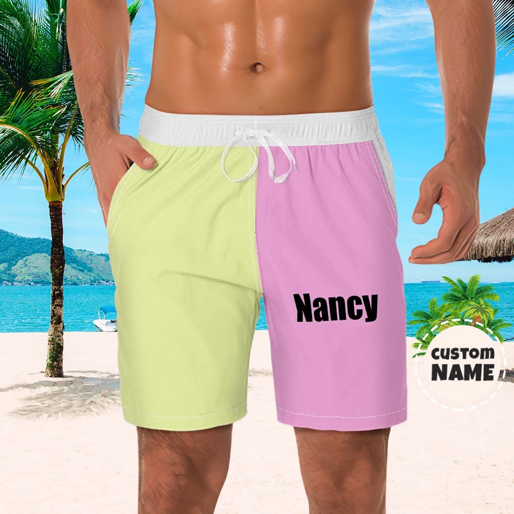 Custom Men's Beach Shorts Custom Name Swim Trunk-Contrast Color - MyFaceBoxerUK